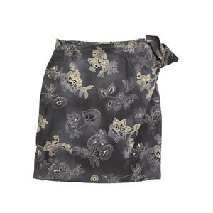 Vintage Jones New York 100% Silk Faux Wrap Skirt Size 12‎ Floral Navy Gold Midi
